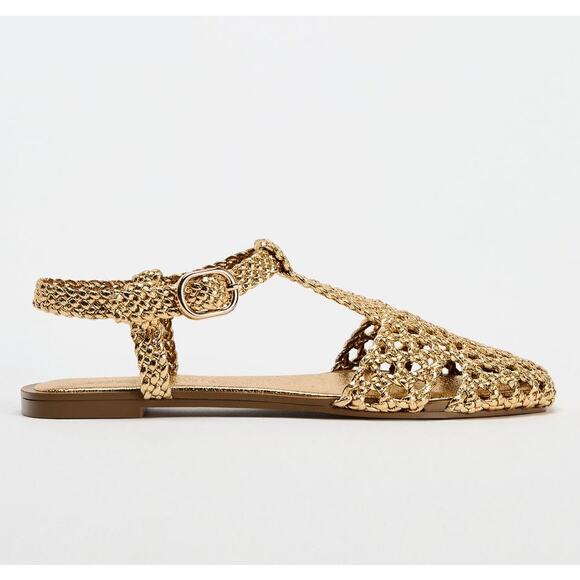 RARE!!! ZARA Metallic Gold Woven Flats NWT Blogger Fave ๐ - Picture 13 of 16